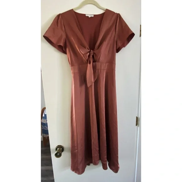 BALTIC BORN Dusty Rose Satin Midi Dress - Picture 6 of 9